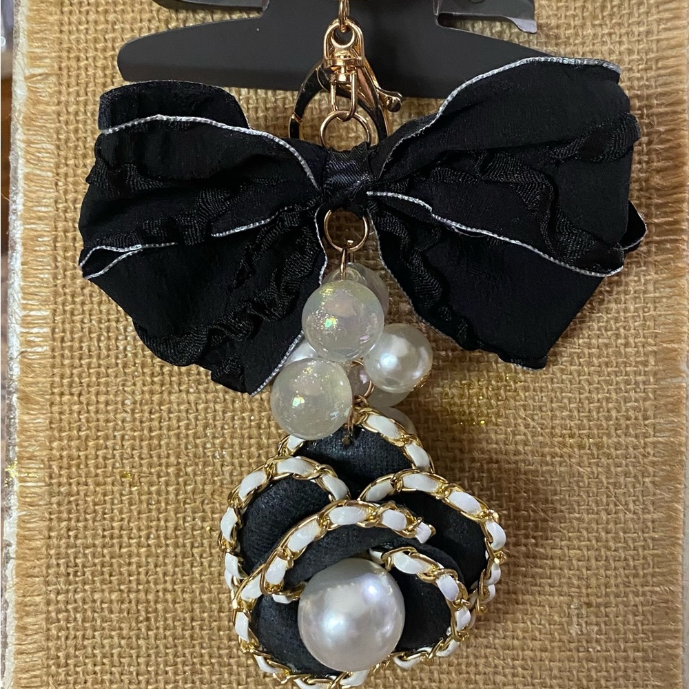 Elegant Black &  Gold Bow bag/key chain.
